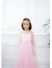 Off Shoulder Pink Tulle Flower Girl Dress Birthday Party Dress